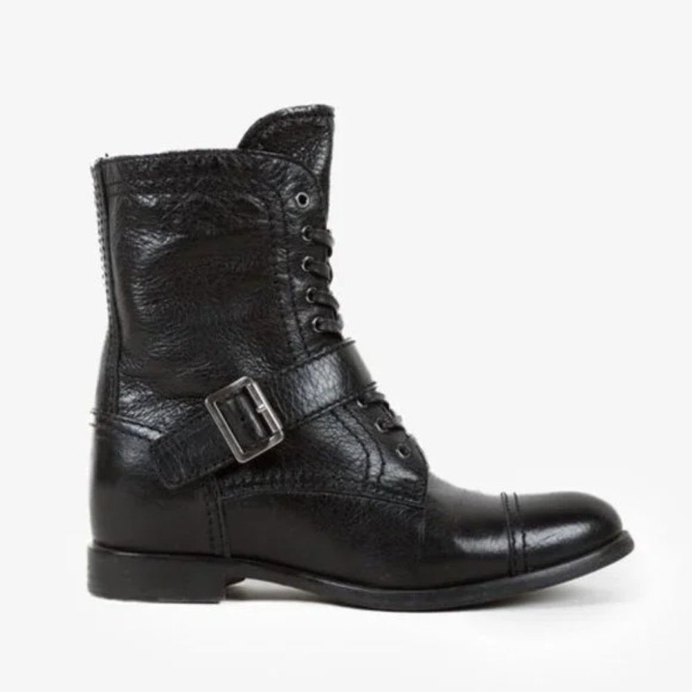Prada Black Leather Ankle Laced Boot with Buckle